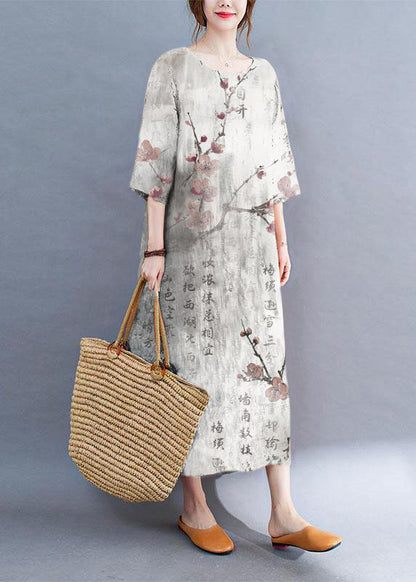 AS | Moderní barevný blok Volné O-Neck tisk Letní boční otevřené šaty s polovičními rukávy