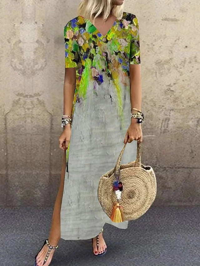 AS | Ležérní dámské šaty s potiskem a výstřihem do V