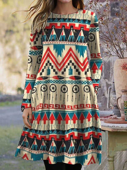 AS | Midi šaty s dlouhými rukávy a boho potiskem
