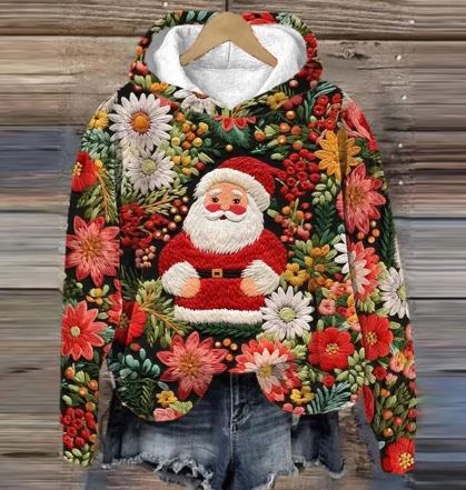 AS | Vintage Santa mikina s kapucí a potiskem