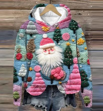 AS | Vintage Santa mikina s kapucí a potiskem