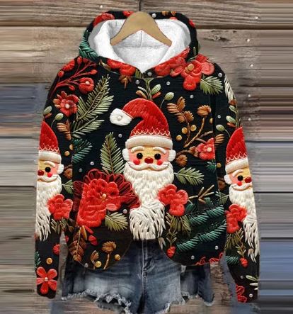 AS | Vintage Santa mikina s kapucí a potiskem