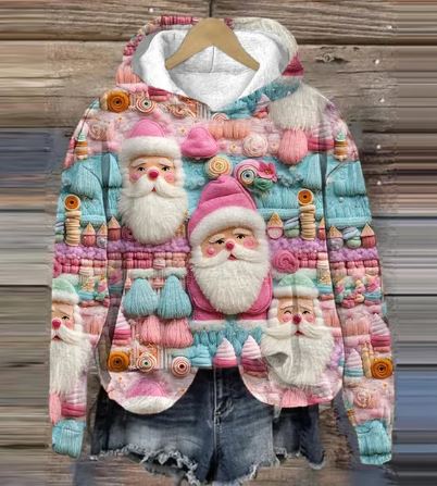 AS | Vintage Santa mikina s kapucí a potiskem