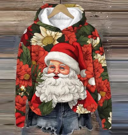 AS | Vintage Santa mikina s kapucí a potiskem