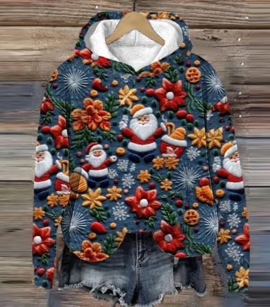 AS | Vintage Santa mikina s kapucí a potiskem