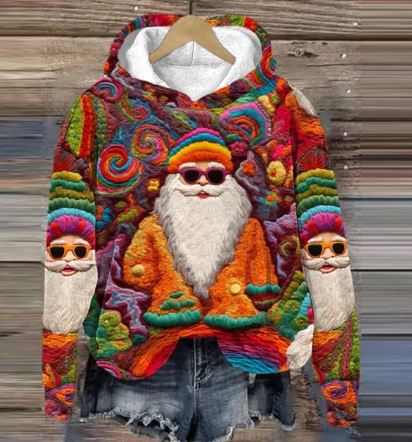 AS | Vintage Santa mikina s kapucí a potiskem