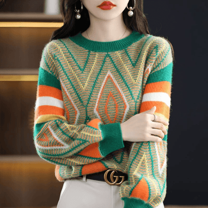AS | A'leurs - Elegantní zeleno-oranžový vzorovaný svetr