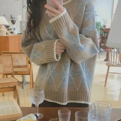 AS | Trendy kostkovaný volný svetr