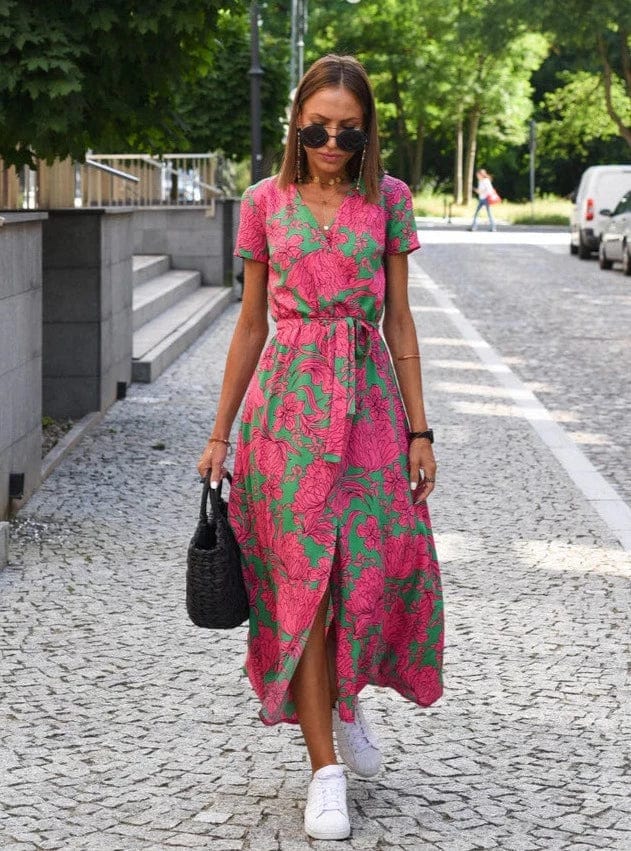 AS | Elegantní barevné květinové letní midi šaty