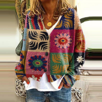 AS | Boho patchworkový svetr s květinami