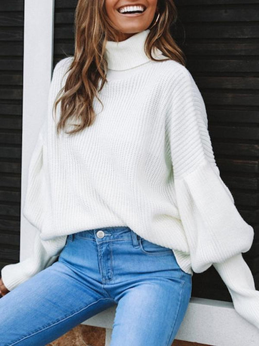 MsDressly Sweaters Turtleneck Solid Long Sleeve Knitted Sweater