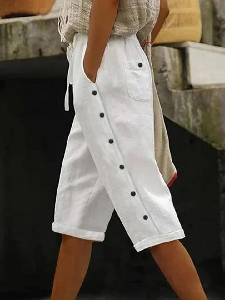 AS | Ležérní hladké caprisy Kalhoty s elastickým pasem a přezkou