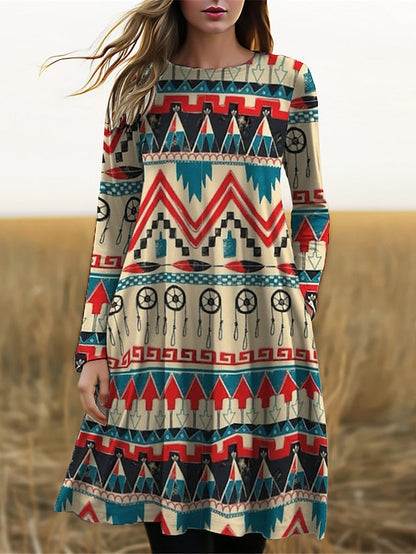 AS | Midi šaty s dlouhými rukávy a boho potiskem
