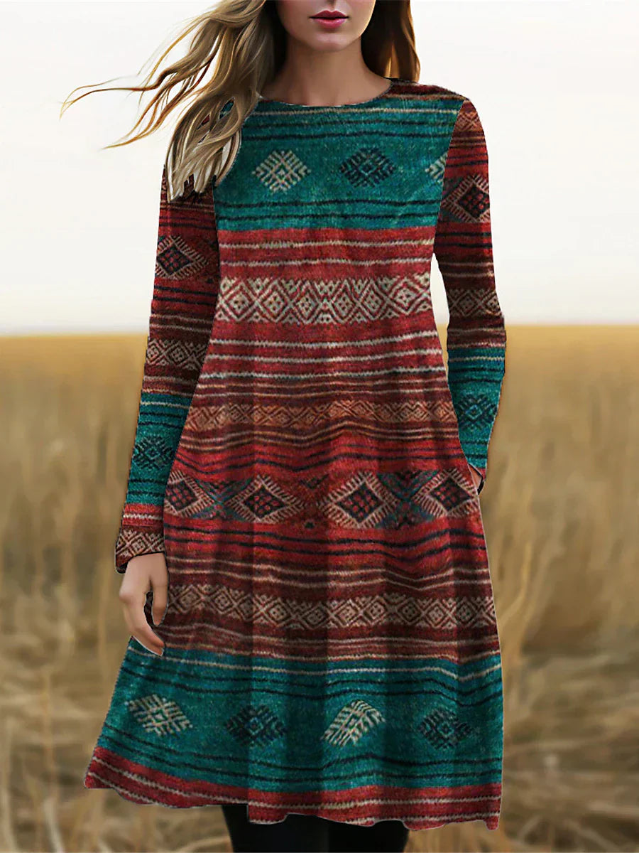 AS | Midi šaty s dlouhými rukávy a boho potiskem