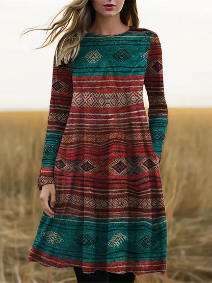 AS | Midi šaty s dlouhými rukávy a boho potiskem