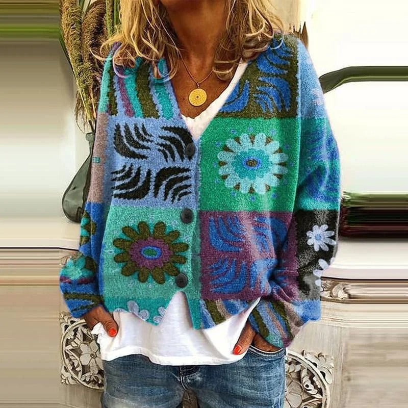AS | Boho patchworkový svetr s květinami