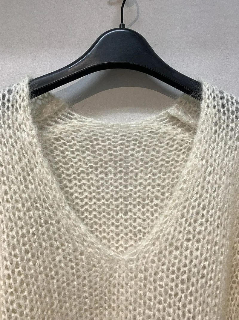 AS | Měkký pletený svetr topy V-Neck dlouhý rukáv volné Slim jednobarevný svetr