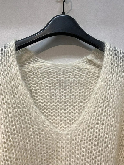 AS | Měkký pletený svetr topy V-Neck dlouhý rukáv volné Slim jednobarevný svetr