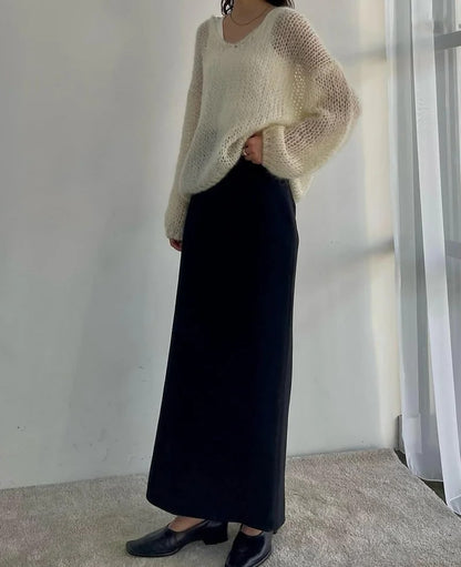 AS | Měkký pletený svetr topy V-Neck dlouhý rukáv volné Slim jednobarevný svetr