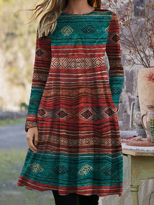 AS | Midi šaty s dlouhými rukávy a boho potiskem